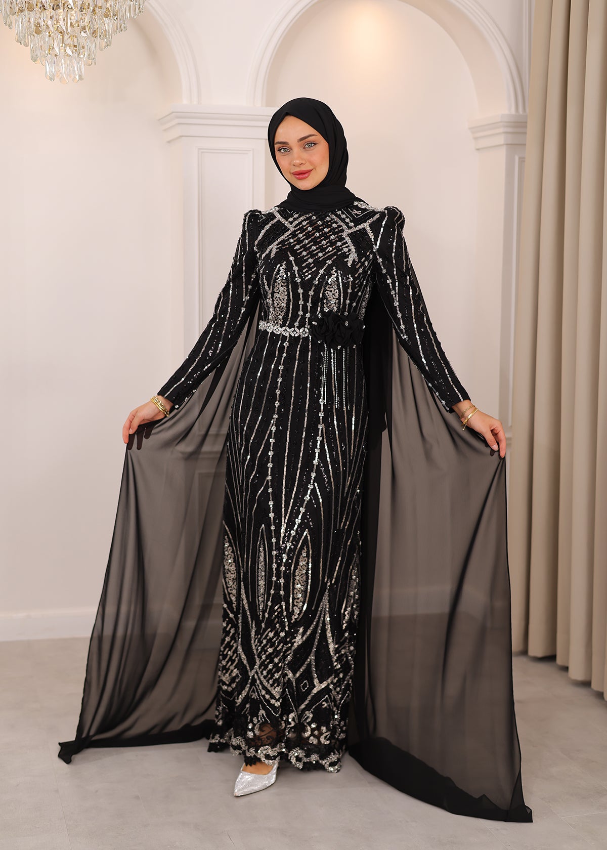 CAPED JEWELED EVENING DRESS 0032