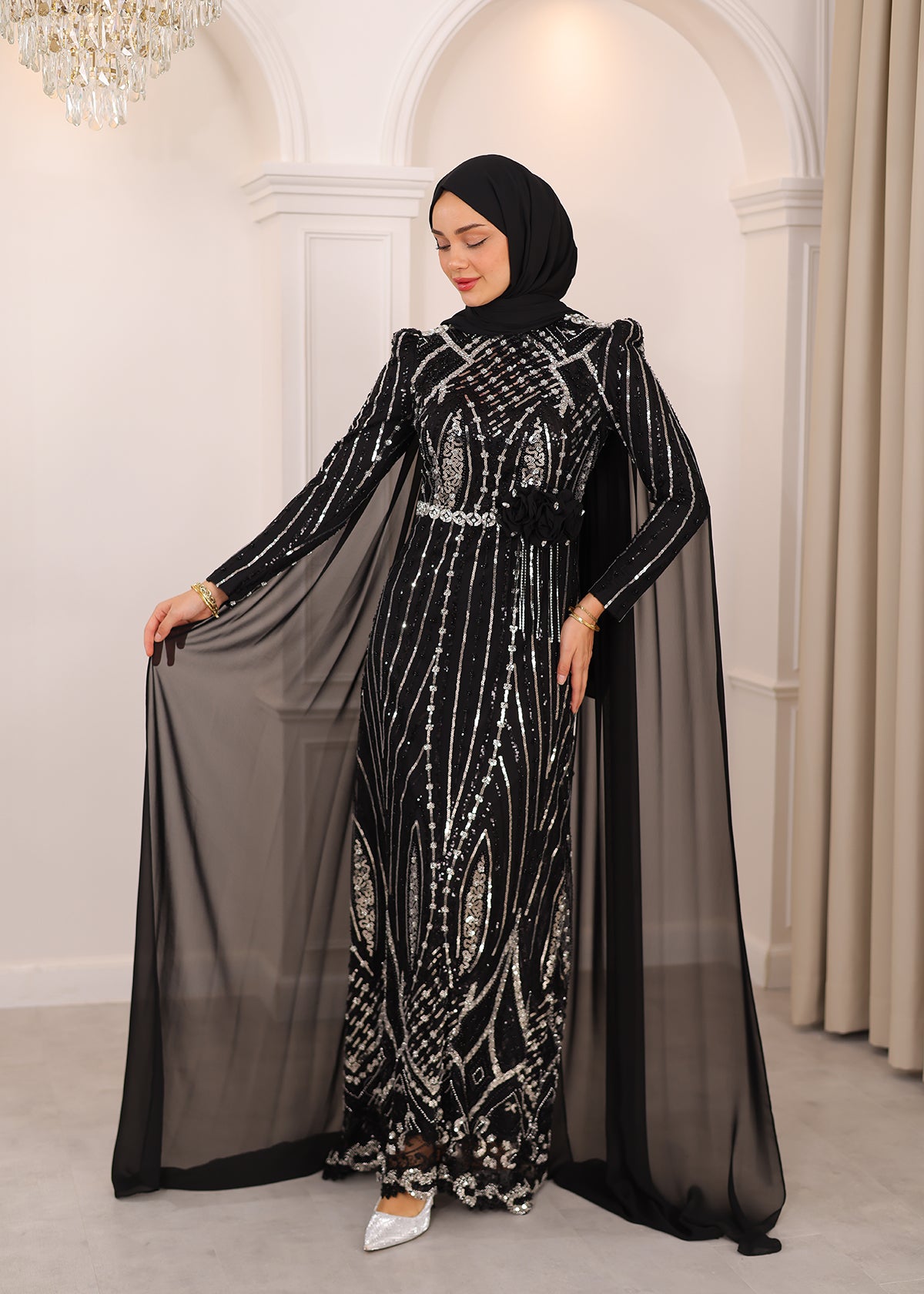 CAPED JEWELED EVENING DRESS 0032
