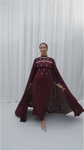 CAPED EVENING DRESS